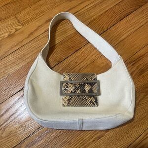 Vintage Claudio Orciani Beige Suede Snakeskin Leather Handle and Buckle